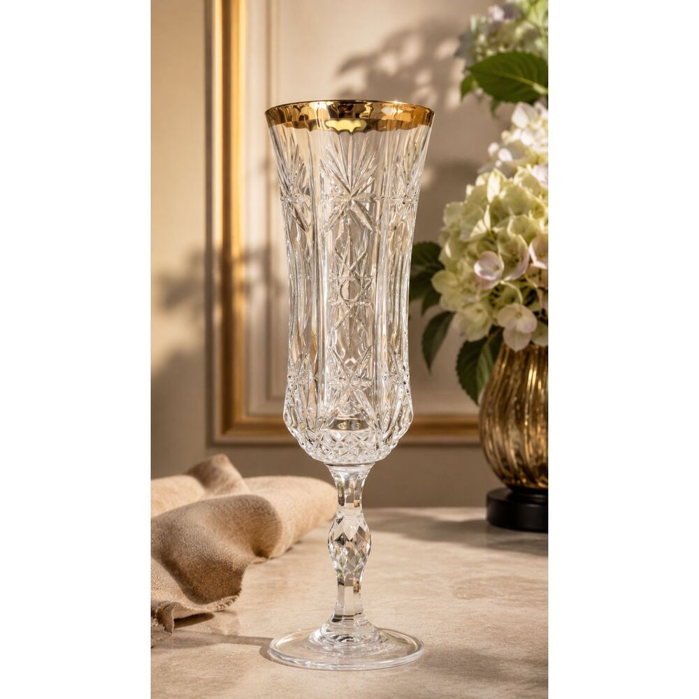 MCM Vintage Crystal Wine & Champagne Glasses – Impero, Gold style rim, Set of 9